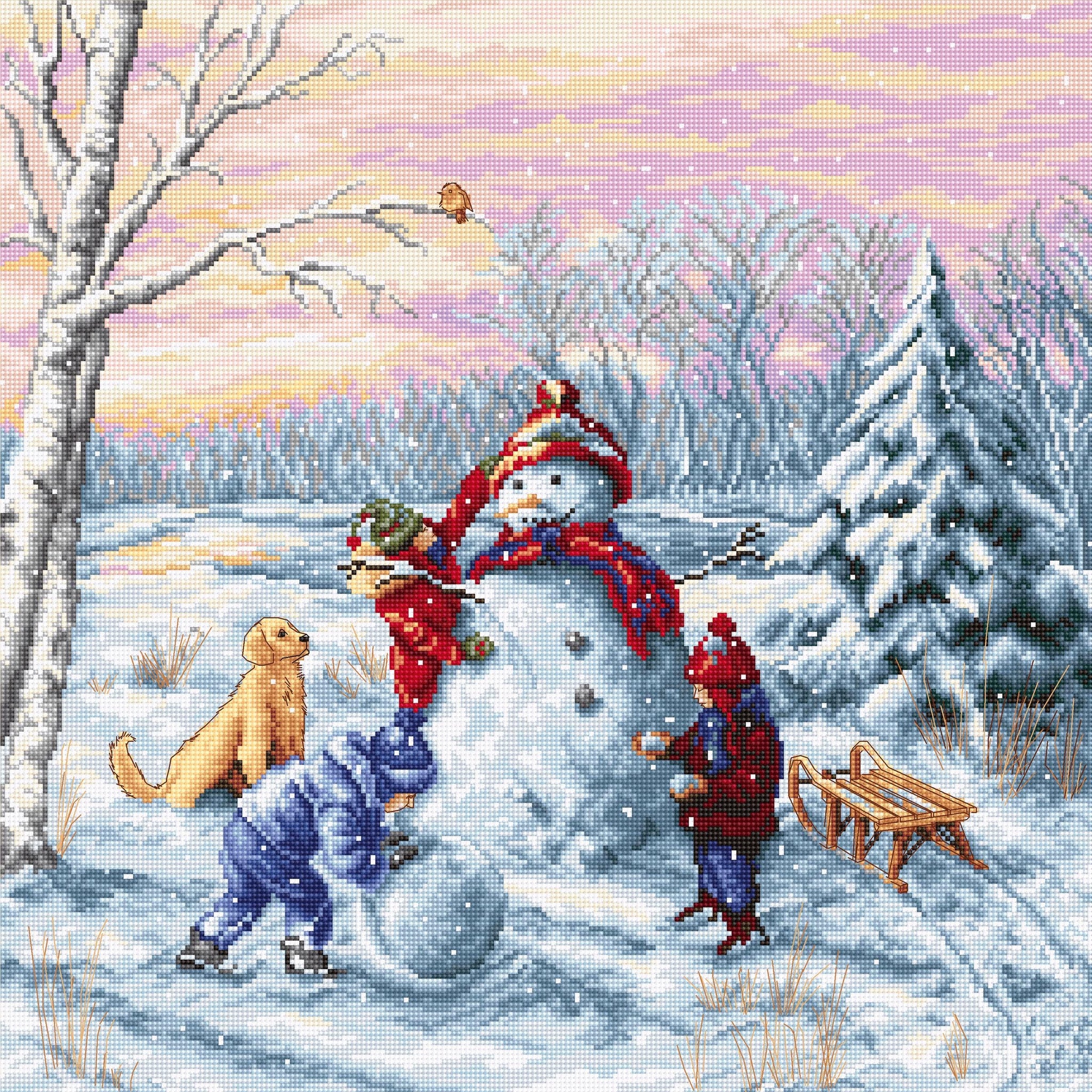 Counted Cross Stitch Kit Luca-S- Merry Christmas B2358, making Snowman with dog.