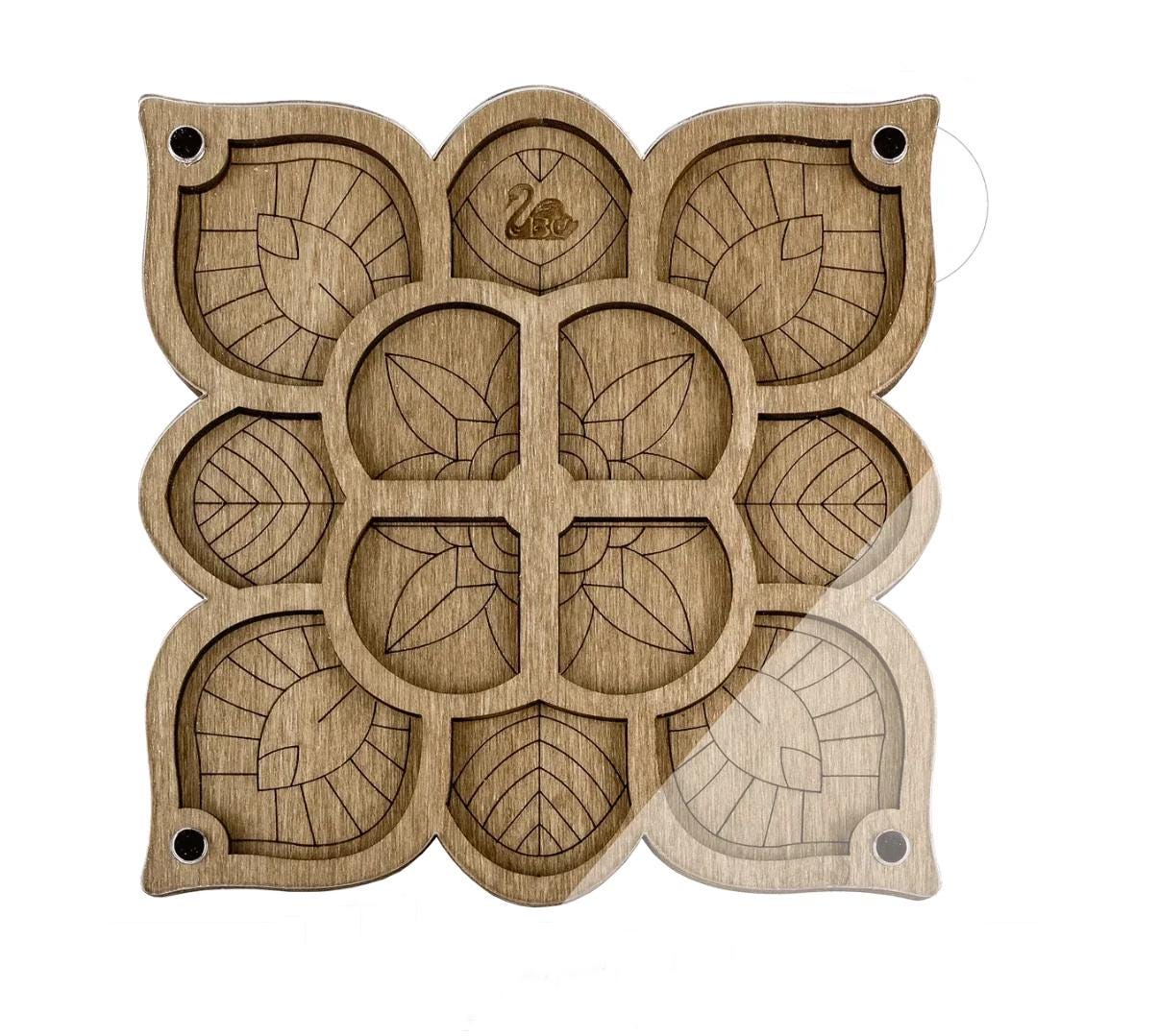 Bead Organizer plywood with magnetic lid, Floral stained glass window, 5.9 x 5.7 IN