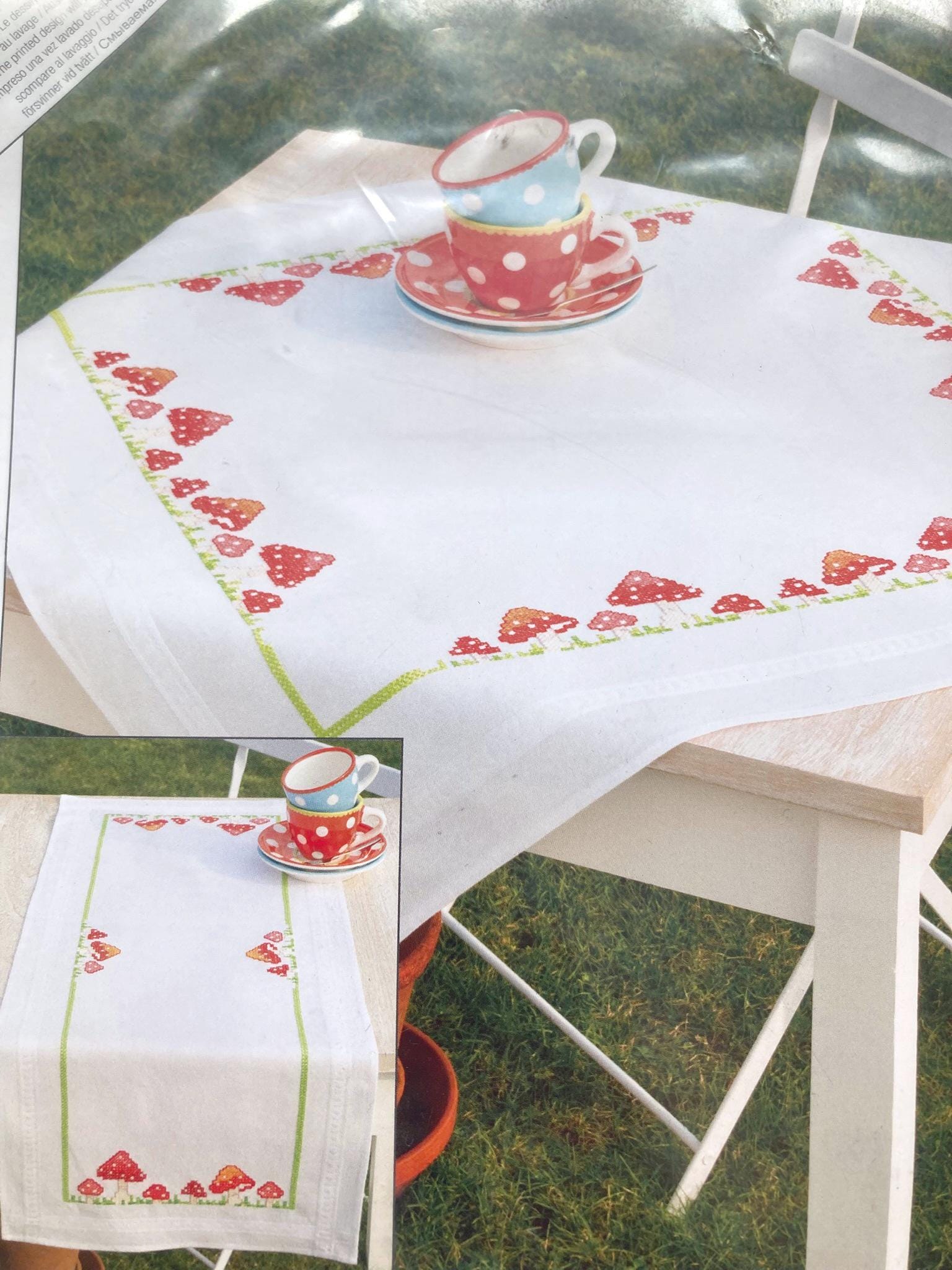 DIY Tablecloth Cross Stitch Kit Toadstools , Vervaco, 32"x32" (80x80cm), PN-0013284 Vervaco Runner