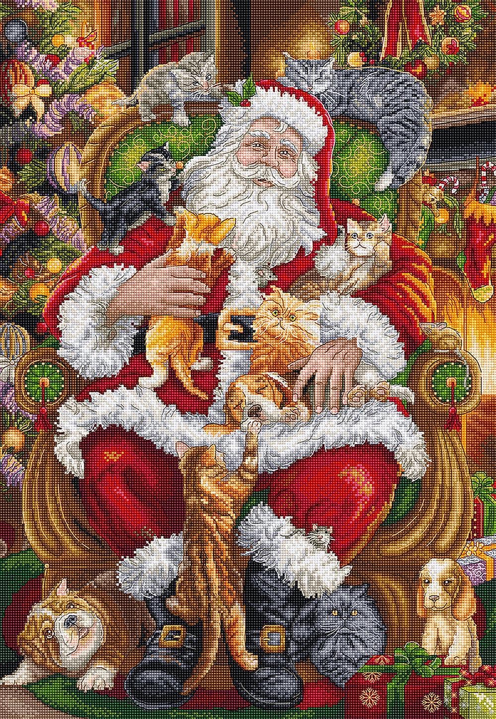 Counted Cross Stitch Kit -Paws and Presents: Funny Christmas DIY, 63 Colors Letistitch L9947