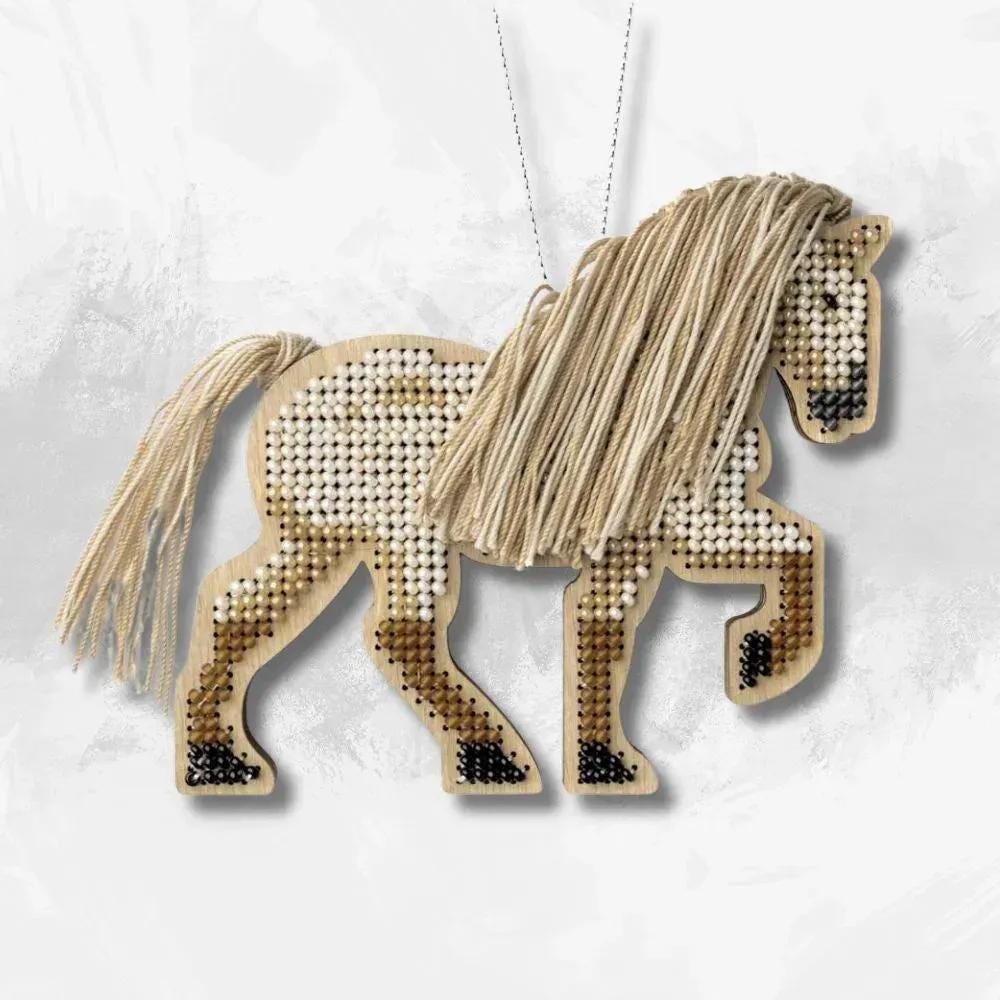 Bead Embroidery Kit: Palomino Stallion, Double-Sided Wood Model