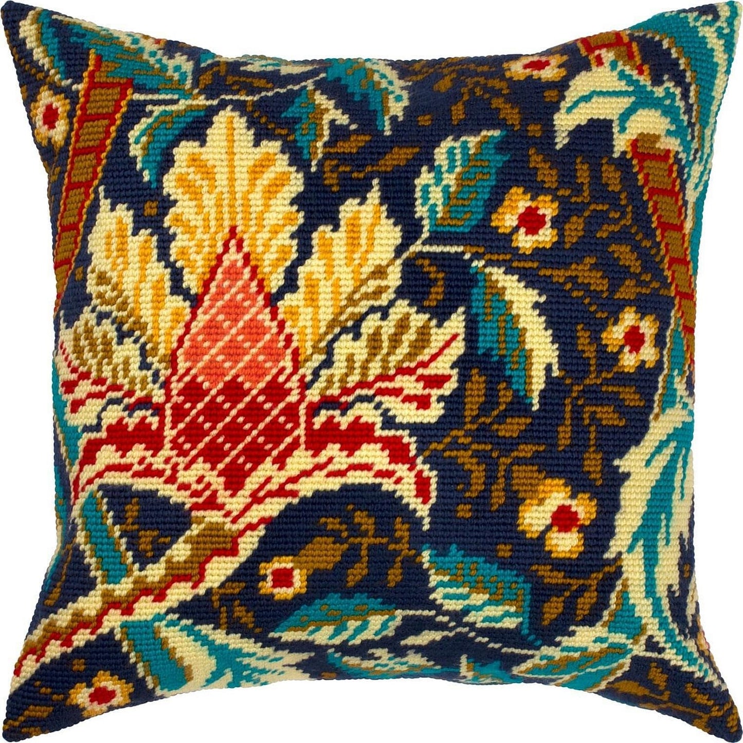 Needlepoint Pillow Kit: Hazelnut Design by William Morris, Acrylic Yarn,16″ Printed Canvas