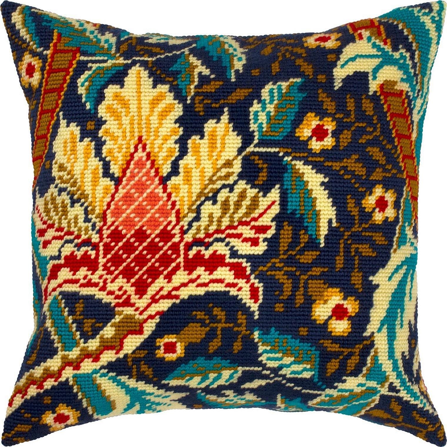 Needlepoint Pillow Kit: Hazelnut Design by William Morris, Acrylic Yarn,16″ Printed Canvas