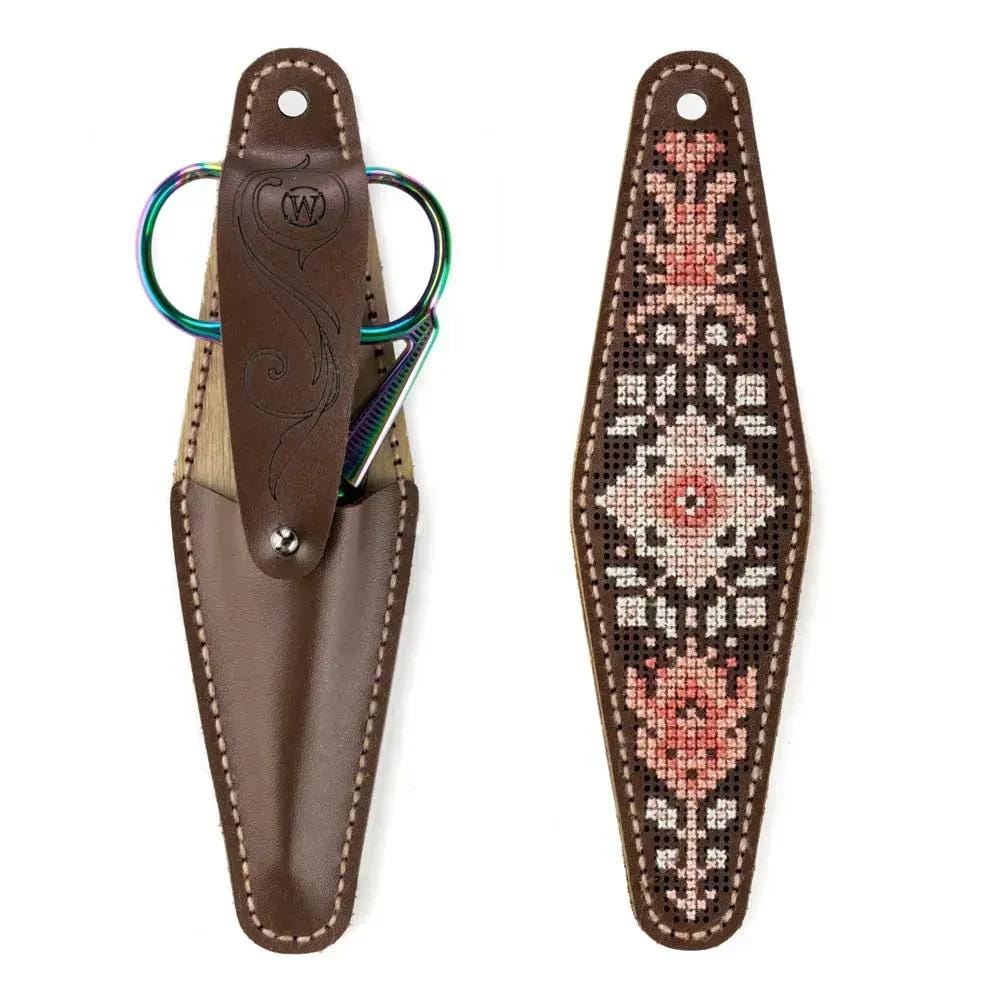 DIY Faux Leather Scissor Case Kit: Pink Ornament Embroidery