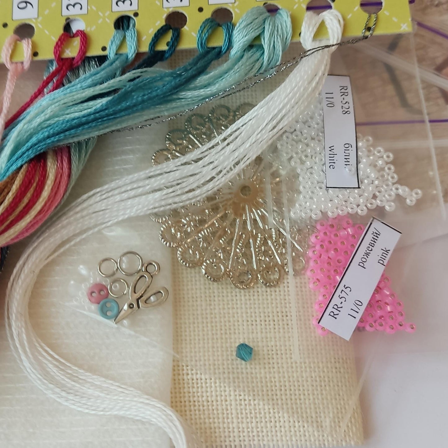 Counted Cross Stitch Kit – Gnome Mrs. Embroiderer Toy, Linen Fabric & Beads, DIY Embroidery