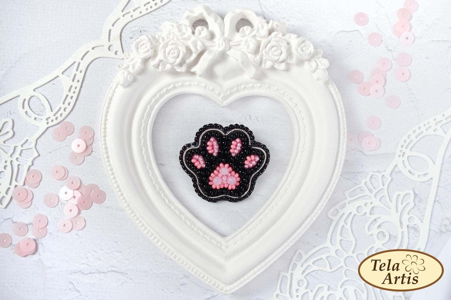 DIY Jewelry making kit, Seed beaded brooch Cat's Paw | Bead Embroidery, Needlework beading kit.