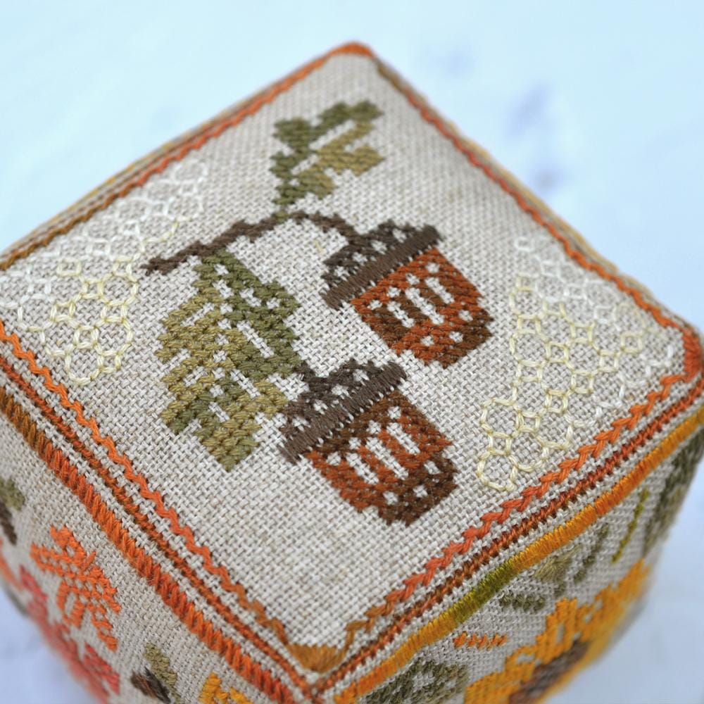Autumn Kube Cross Stitch Kit – Hand-dyed Threads, Fall Decor