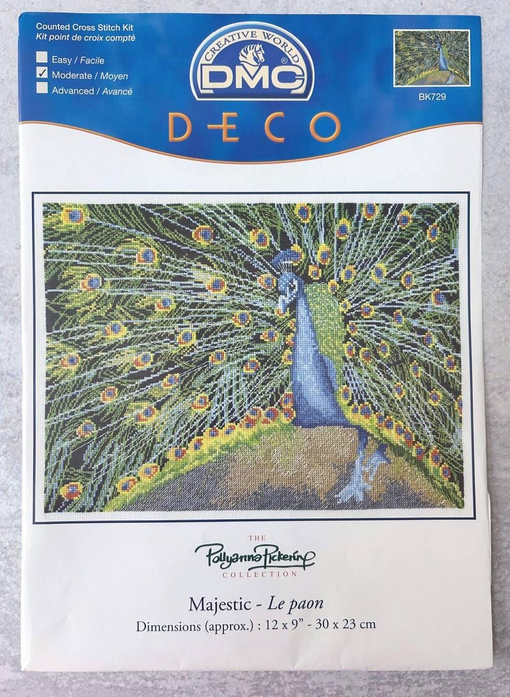 Peacock Counted Cross Stitch Kit: Metallic Gold Accents, 16ct Aida, 12x9 IN,  DMC BK729