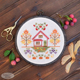 Autumn Cross Stitch Kit: Hand-Dyed Threads, Czech Beads, Nurge Hoop