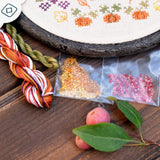 Autumn Cross Stitch Kit: Hand-Dyed Threads, Czech Beads, Nurge Hoop