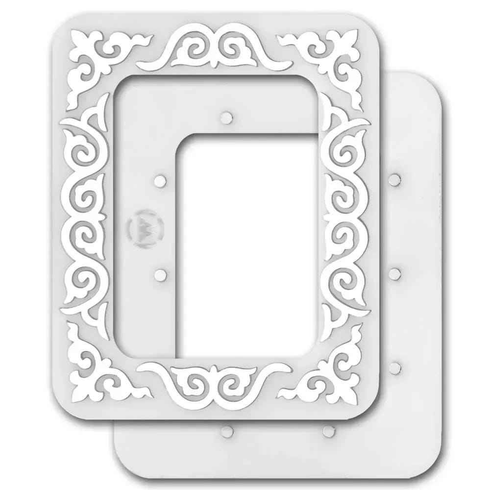 Plastic Magnetic Frame for embroidery and needlework, , white and silver ornament, 2.55x3.54 IN