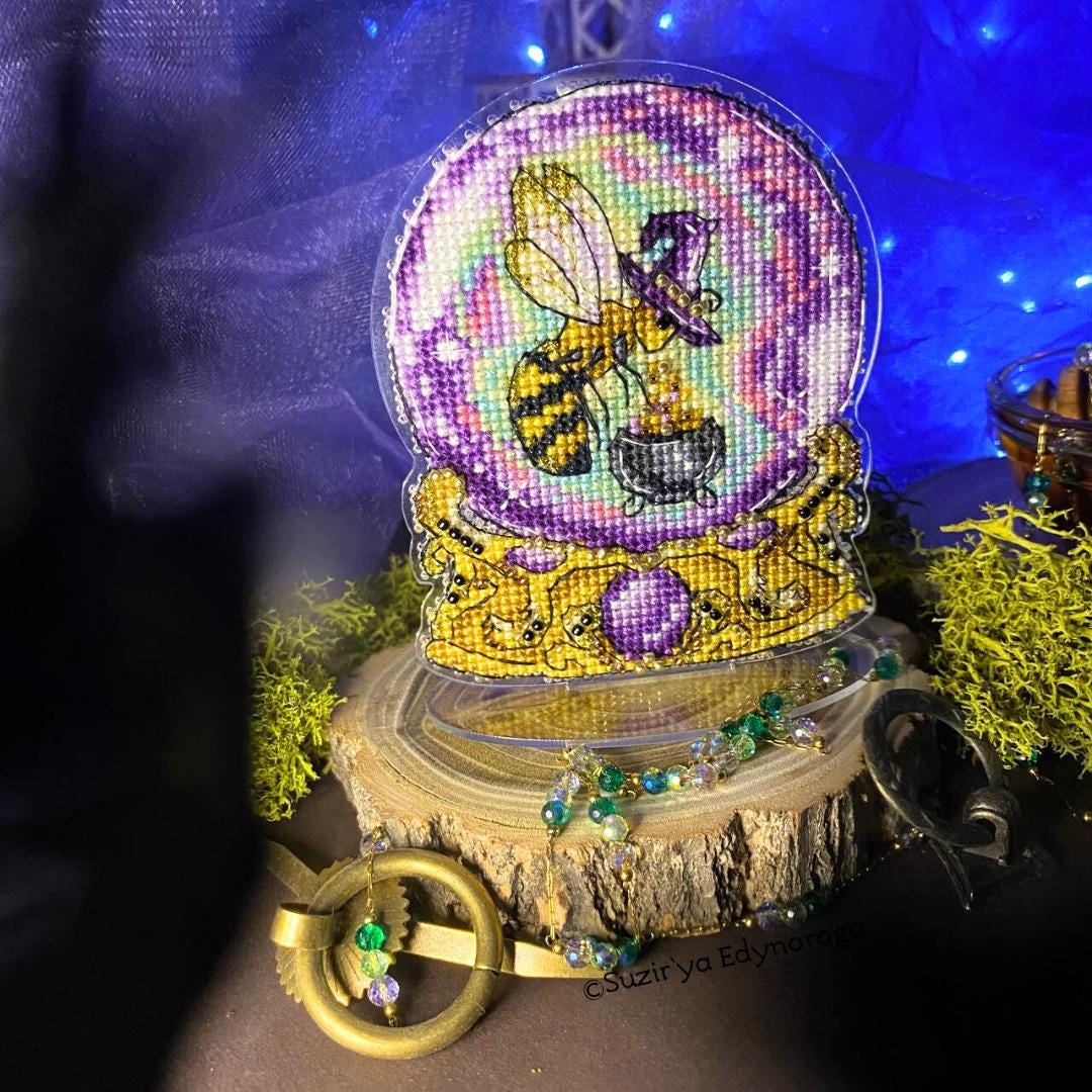 Cross Stitch kit Honey magic, threads, beads and decorative crystals.