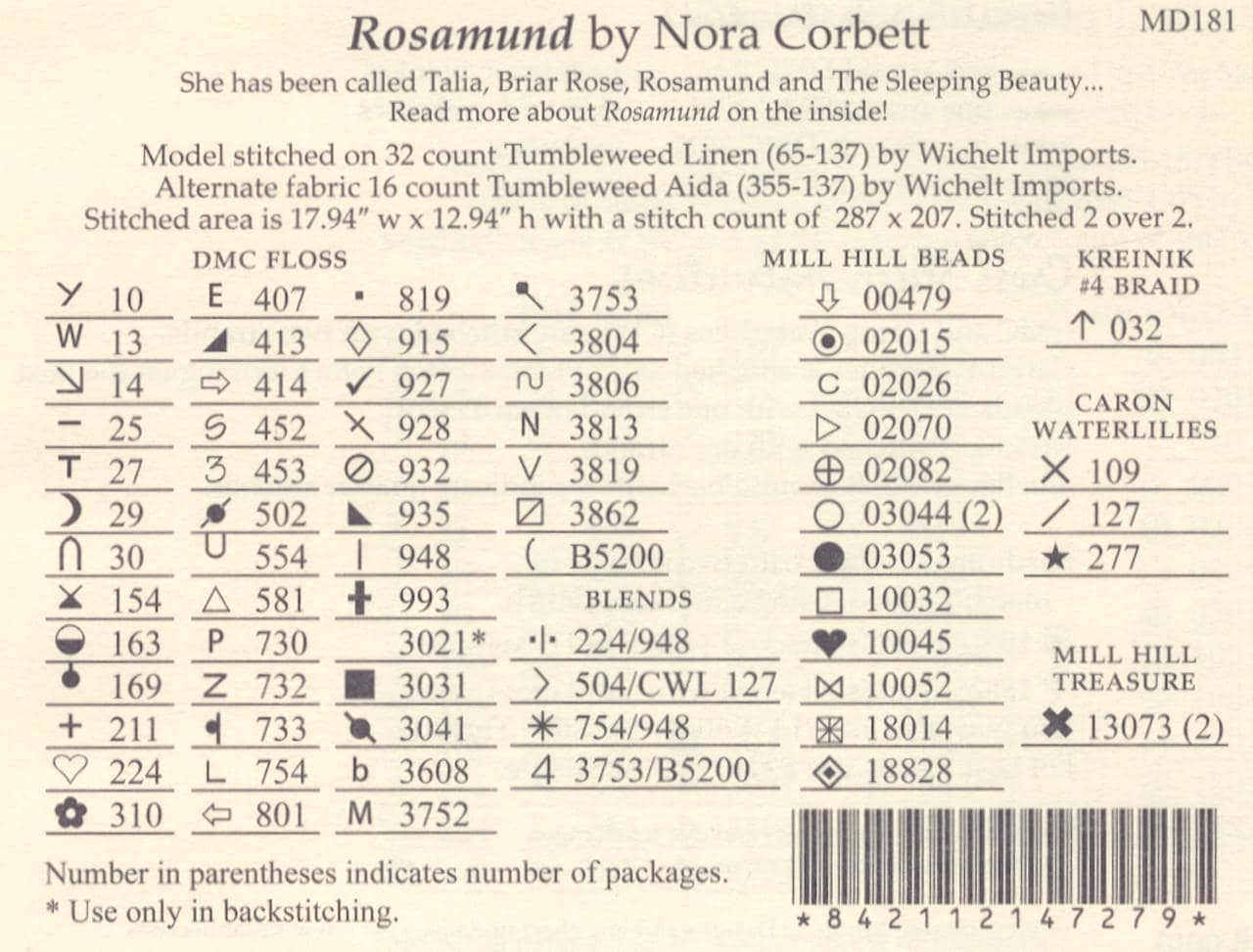 Mirabilia - Rosamund cross stitch pattern only, MD-181