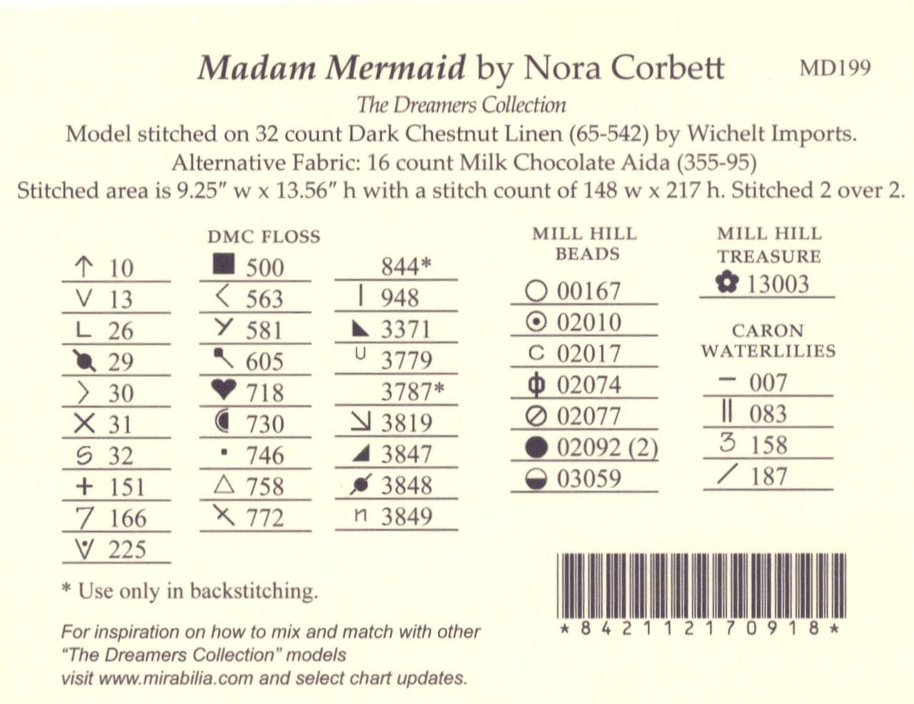 Mirabilia - Madam Mermaid cross stitch pattern and Embellishment pack, MD-199, MD-199E