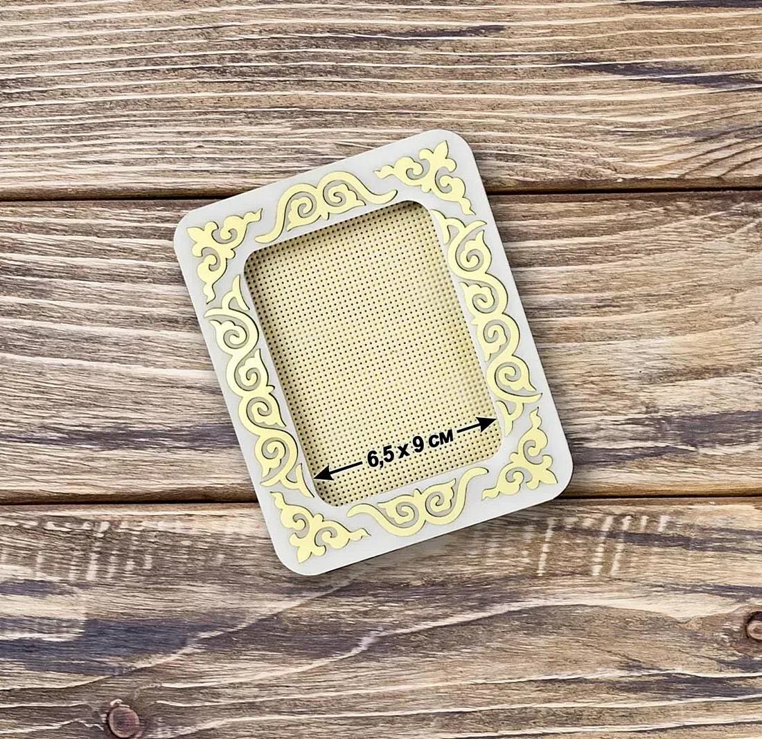 Plastic Magnetic Frame for embroidery and needlework, , white and gold ornament, 2.55x3.54 IN