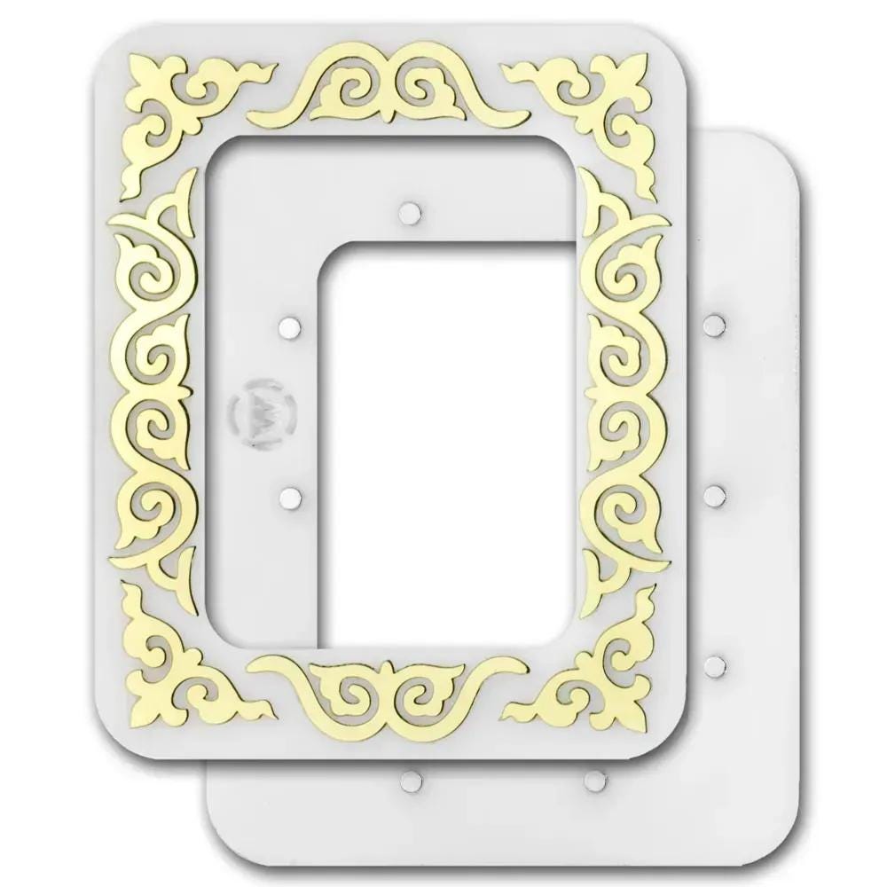 Plastic Magnetic Frame for embroidery and needlework, , white and gold ornament, 2.55x3.54 IN