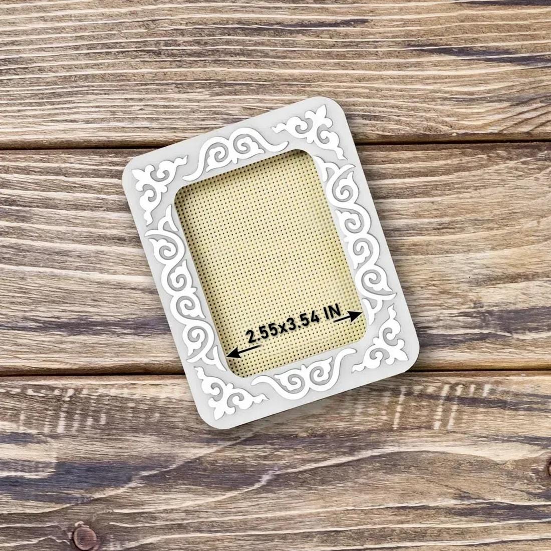 Plastic Magnetic Frame for embroidery and needlework, , white and silver ornament, 2.55x3.54 IN