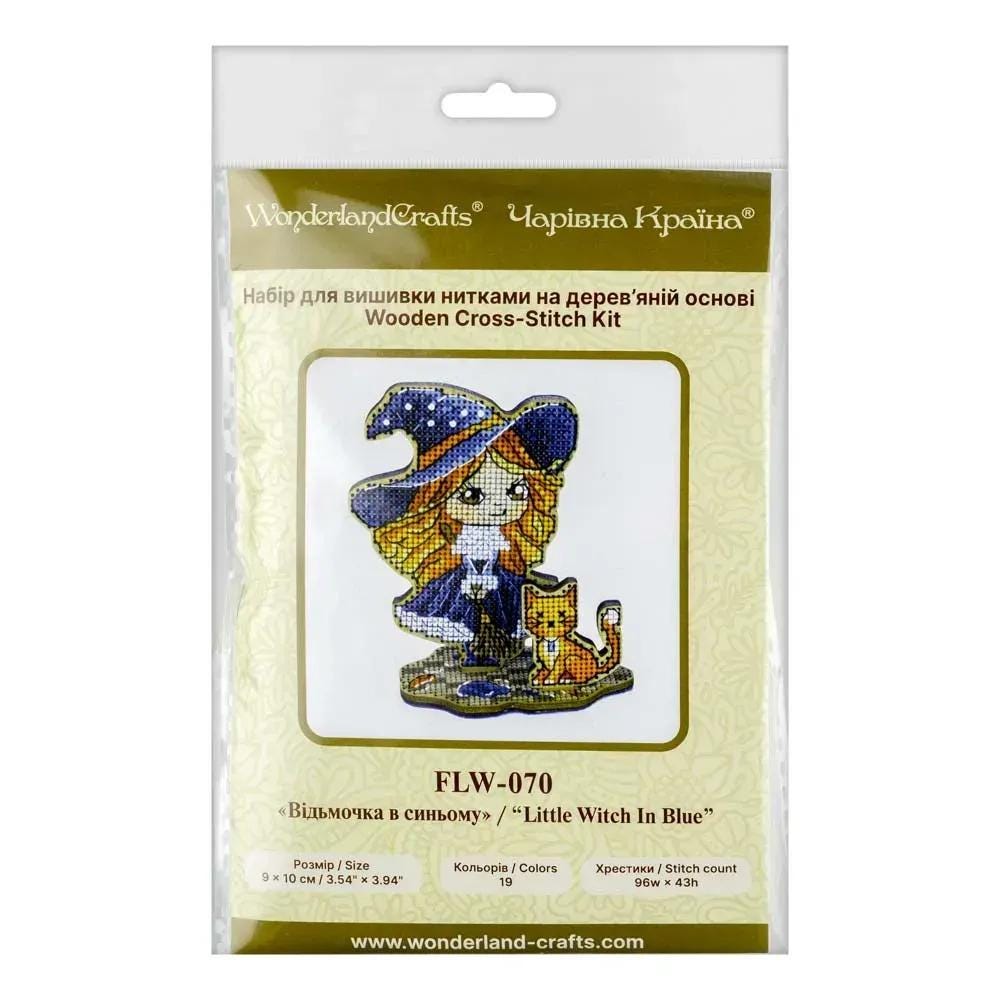 Cross Stitch Kit on wood base: The witch in blue