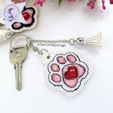 White Cat Paw Embroidery Kit: DIY Keyring, Leatherette Base