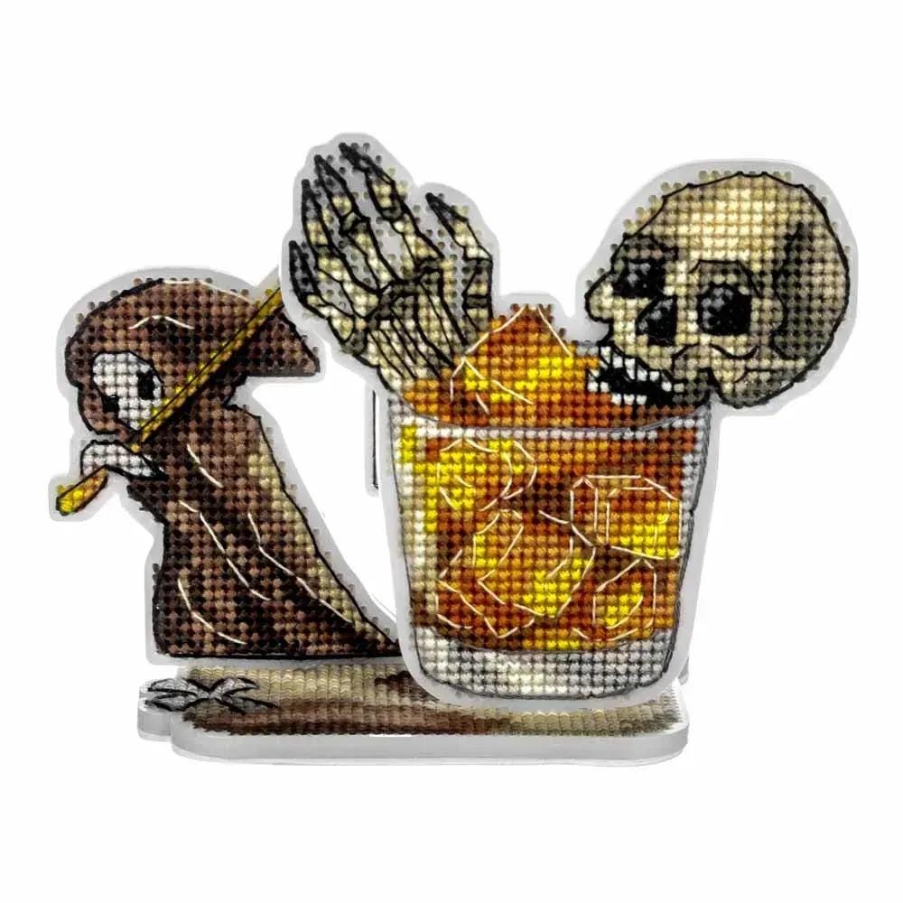 Counted Cross Stitch Kit on plastic base: Skull Cocktail Halloween style