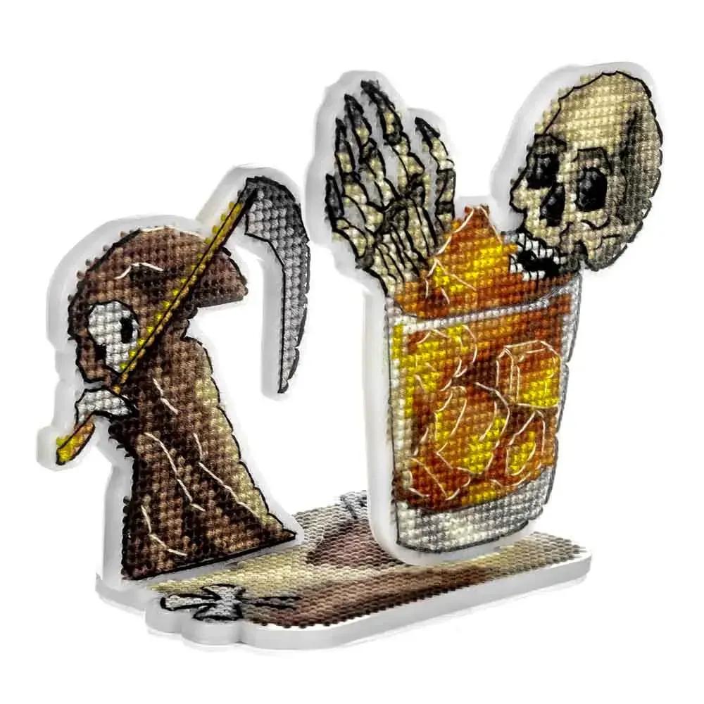 Counted Cross Stitch Kit on plastic base: Skull Cocktail Halloween style