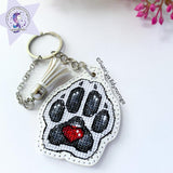 White dog paw on white Embroidery Kit: DIY Keychain, Leatherette Base