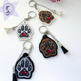 White dog paw on white Embroidery Kit: DIY Keychain, Leatherette Base