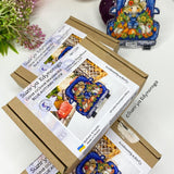 Atumn blue track Cross Stitch Kit, threads, beads and decorative crystals