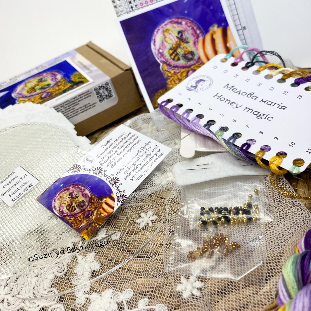 Cross Stitch kit Honey magic, threads, beads and decorative crystals.