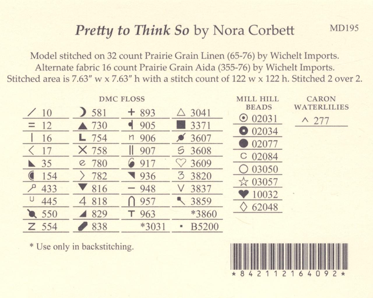 Mirabilia - Pretty to Think So cross stitch pattern and Embellishment pack, MD-195, MD-195E