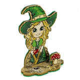 Halloween Cross Stitch Kit on wood: Small Witch in green