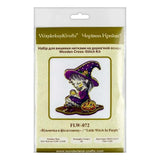 Halloween Cross Stitch Kit on wood: Little Witch in Purple