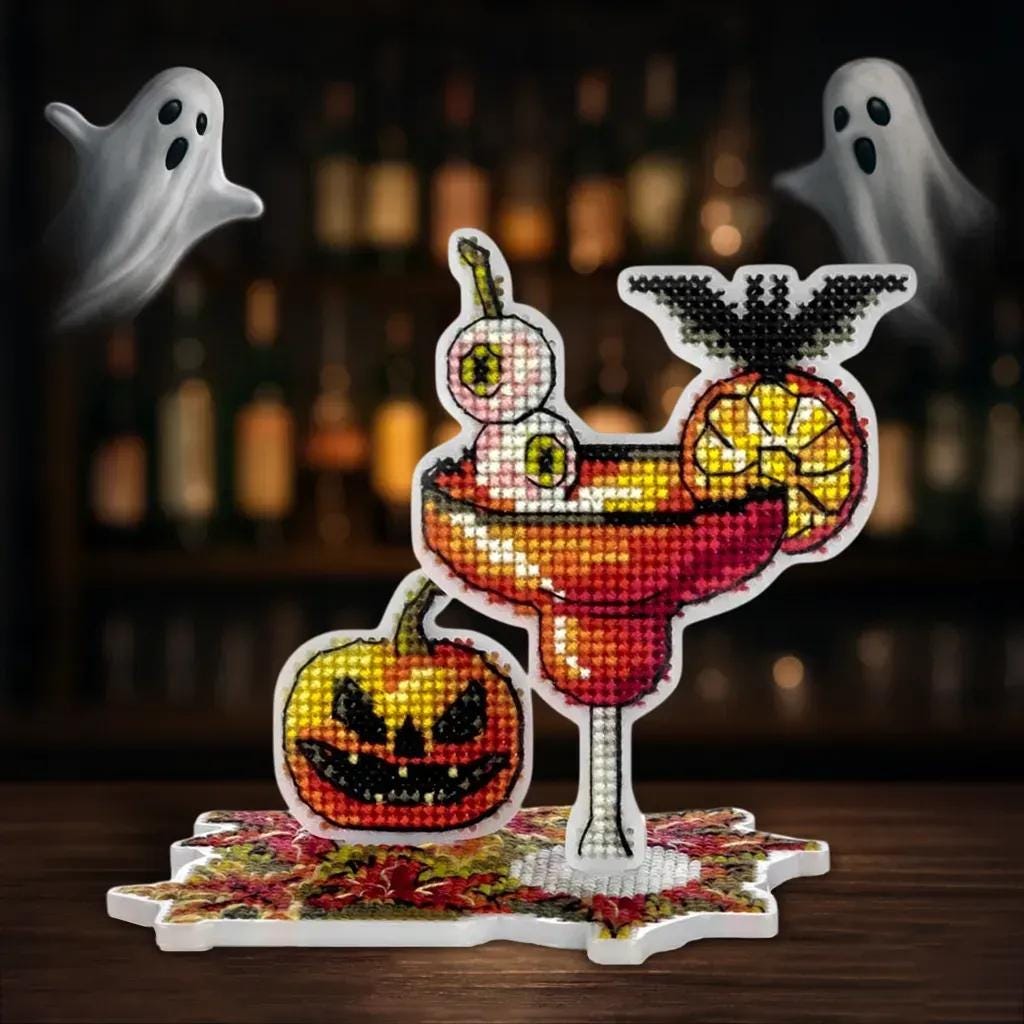 Cross Stitch Kit on plastic base: Bat Eye Cocktail