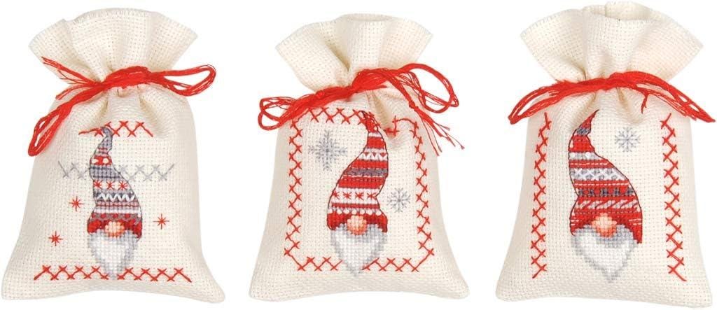 Christmas Gnomes Cross Stitch Bag Kit: Set of 3, Vervaco