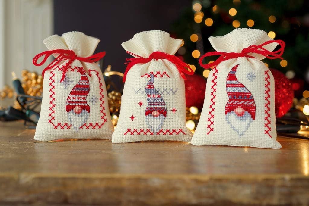 Christmas Gnomes Cross Stitch Bag Kit: Set of 3, Vervaco