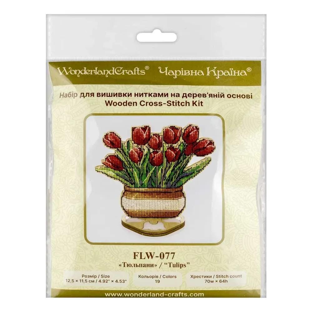 Cross Stitch Kit on wood: Pot of tulips