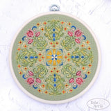 Flower mandala Cross Stitch Kit, Hand-Dyed Threads, Beads, Murano 32ct fabric