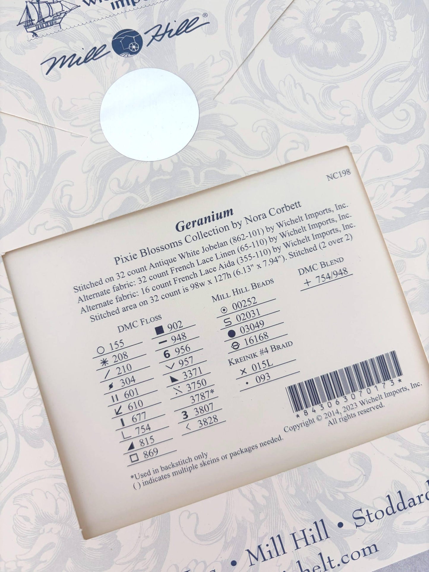 Geranium Nora Corbett cross stitch pattern only, Mirabilia Designs NC198