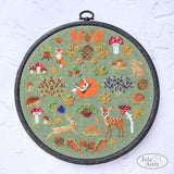 Forest Friends Cross Stitch Kit, Hand-Dyed Threads, Beads, Belfast 32ct fabric