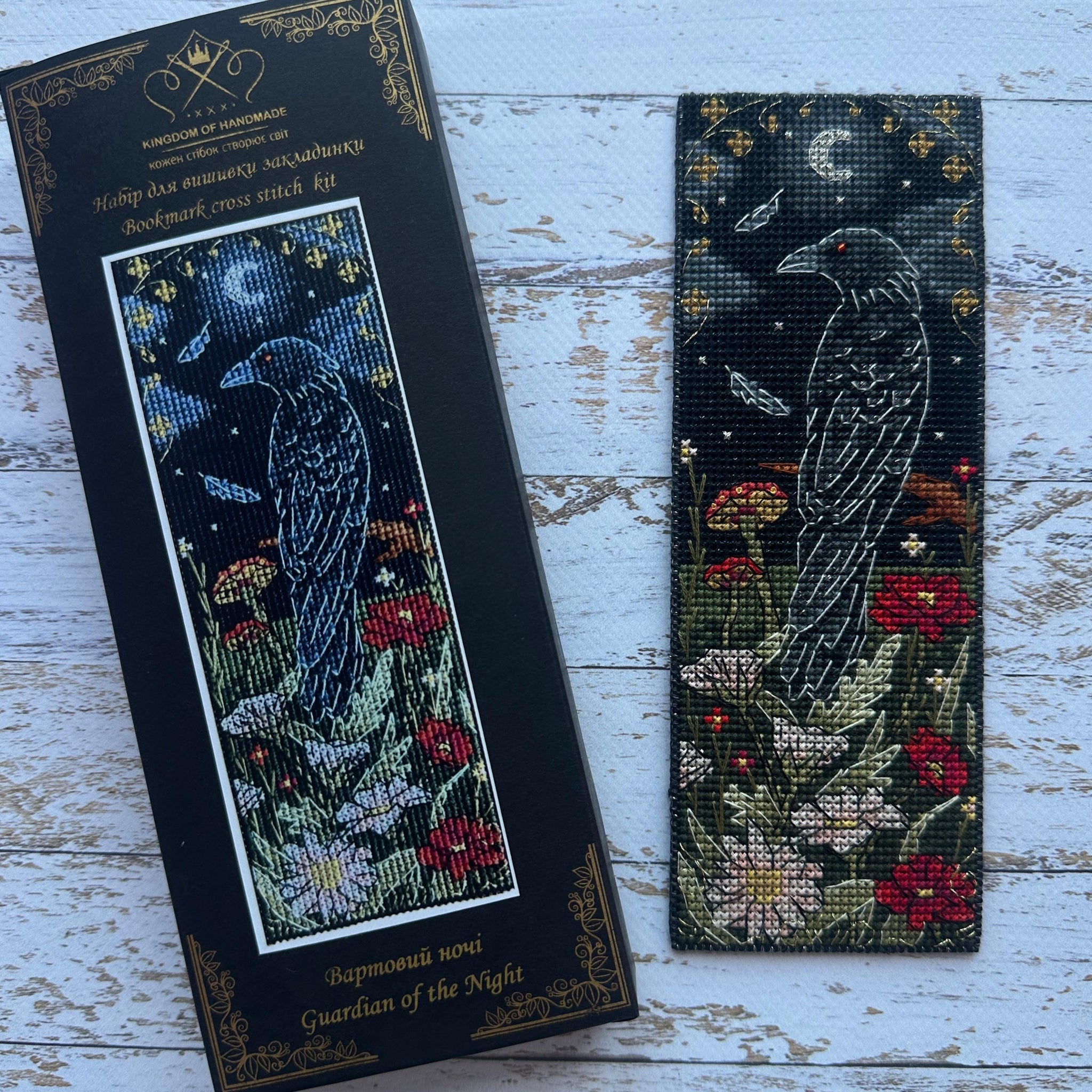 DIY Cross Stitch Bookmark Kit “Raven”, Guardian of the night