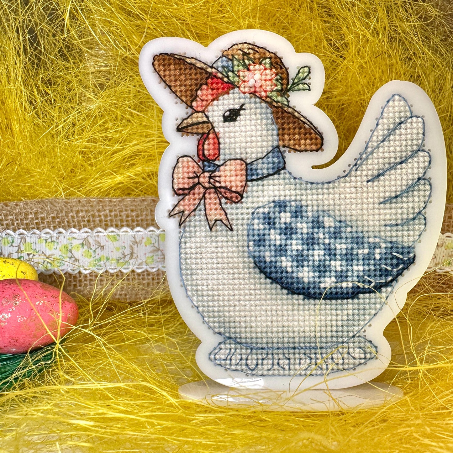 Easter Bead Embroidery Kit on Acrylic base, cross stitch, porcelain hen