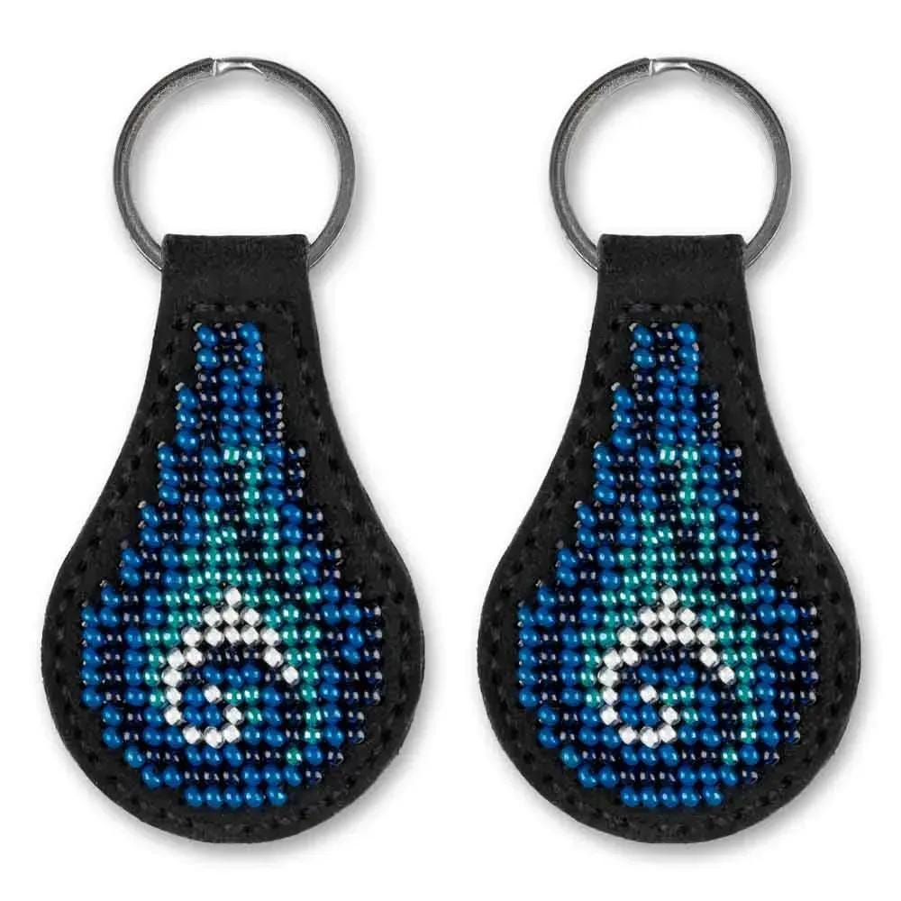 Embroidery Kit faux leather keychain with Ornament, BB-088. Fast DIY Kit