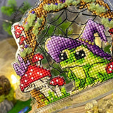 Cross Stitch kit Helloween Frog, threads, beads and decorative crystals.