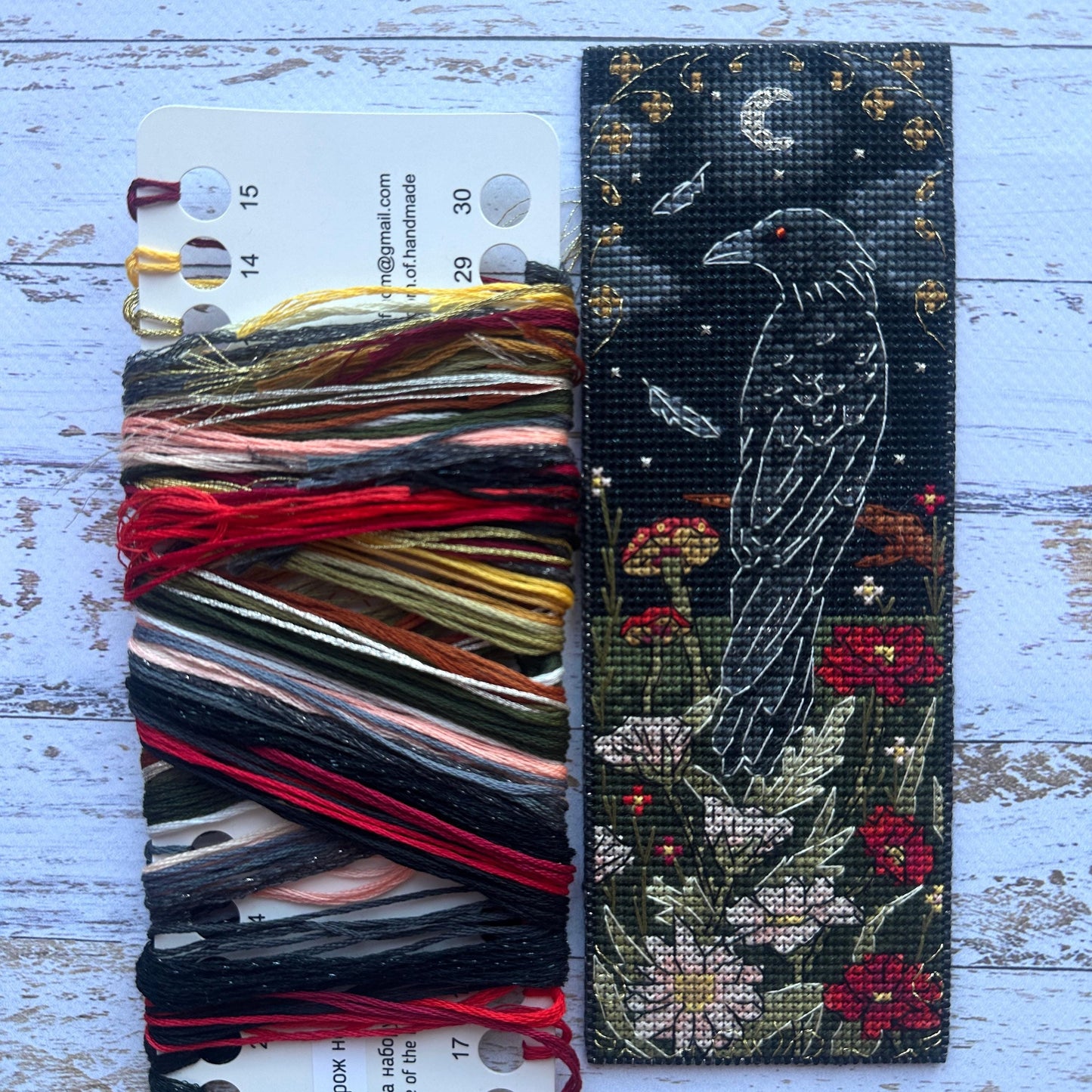 DIY Cross Stitch Bookmark Kit “Raven”, Guardian of the night