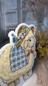 Easter Bead Embroidery Kit on Acrylic base, cross stitch, porcelain lady sheep