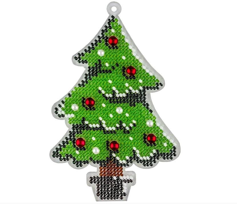 Bead Embroidery Kit on plastic base Christmas Tree, PL-051. Fast DIY Kit