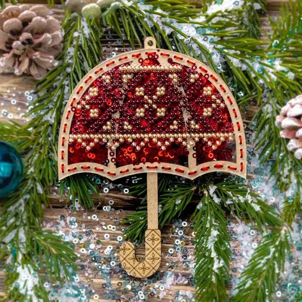 Decorative ornament for Christmas tree, Bead Embroidery Kit - Ruby Umbrella, PL-072