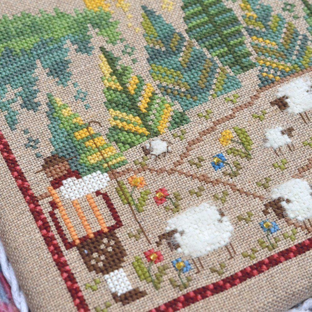 Counted Cross Stitch Sampler Kit:Shepherd's Path, Hand-Dyed threads, Evenweave Fabric, Beads