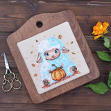Vivi with a pumpkin Cross Stitch Kit sampler: Tela Artis, Hand-Dyed Threads, Linen