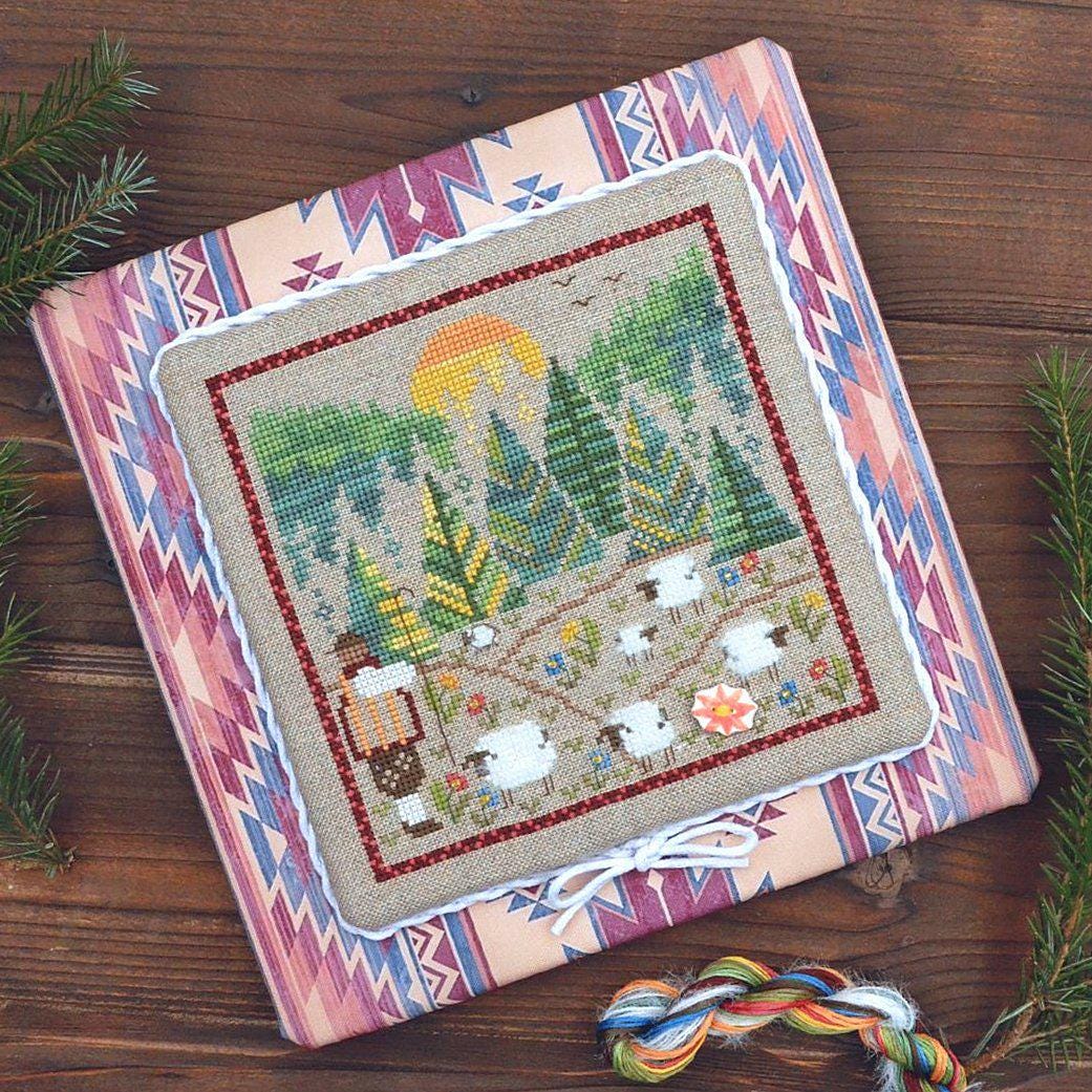 Counted Cross Stitch Sampler Kit:Shepherd's Path, Hand-Dyed threads, Evenweave Fabric, Beads